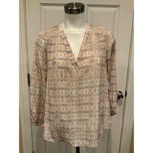 Joie Gray & Light Pink Patterned 100% Silk 3/4 Sleeve Shirt, Size Small